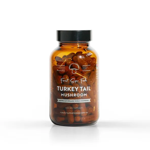 Forest Super Foods Australian Grown Turkey Tail Capsules, amber glass bottle